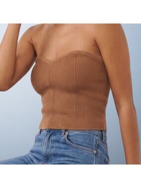 Aerie Brown Ribbed Knit Sweetheart Tube Top XL